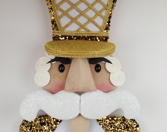 Sequined Nutcracker Wreath Attachment – Black Velvet, Gold Accents – Handmade Holiday Decor