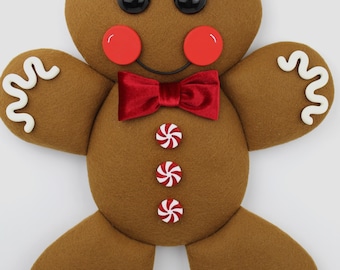 Handmade Gingerbread Wreath Attachment.  Large Gingerbread.  Gingerbread Cookie, Christmas Decor, Gingerbread Decor