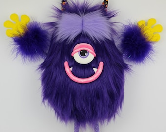 Handmade Purple Fur Monster Wreath Attachment, Halloween Decor