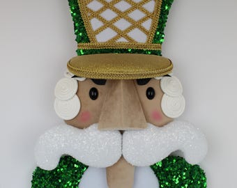 XL Sequined Nutcracker Wreath Attachment – Green Velvet, Green Sequins – Handmade Holiday Decor - Pre-Order