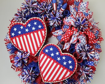Patriotic Wreath with 2 large handmade cookies.  Memorial Day Wreath. Independence Day Wreath. Front Door Wreath. Flag Day