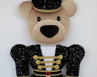 XL Sequined Bear Nutcracker Wreath Attachment - Handmade Bear Nutcracker - Christmas Nutcracker Bear - Pre-Order