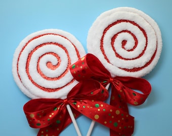 Lollipops, Yarn Lollipop, Fake Candy, Wreath Attachment.  Two handmade lollipops.