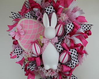Easter Bunny Wreath, Easter Decoration, Easter Wreath, Pink Easter Wreath