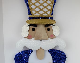 Ready to Ship.   Sequined Nutcracker Wreath Attachment – Royal Blue Velvet, Royal Blue Sequins Handmade Holiday Decor.