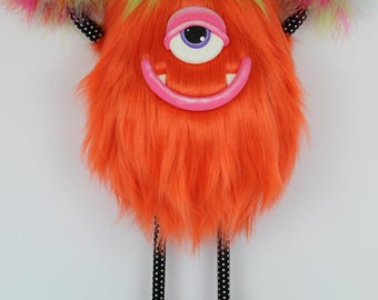 Handmade Orange Monster Wreath Attachment, Halloween Decor