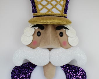 Ready to Ship.   Sequined Nutcracker Wreath Attachment – Purple Velvet, Purple Sequins – Handmade Holiday Decor.