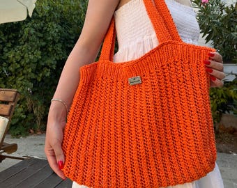Knit Tote Bag Pattern: Beginner Perforated Knitting Purse (English PDF Pattern)