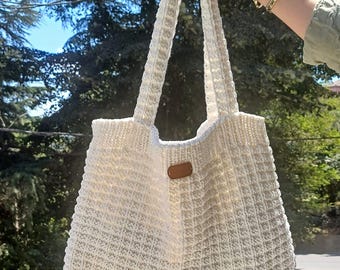 Knit Tote Bag Pattern: Easy Beginner Friendly, DIY Shoulder Purse, Instant Download (English PDF)