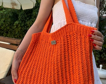 Patron de sac fourre-tout en tricot : sac à main en tricot perforé pour débutant (modèle PDF en anglais)