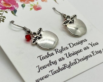 Handmade artisan beautiful apple themed earrings red gem gifts for her lady mother autumn orchard sustainable