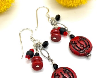 Pumpkin earrings, Czech glass pumpkin earrings, red sterling silver earrings, Halloween earrings, jack-o’-lantern, UGA, Georgia, collegiate