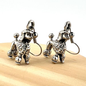Silver Poodle Earrings – Stainless Steel Wires – Perfect Gift for Dog Lovers