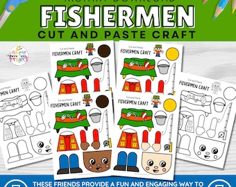 Fischer druckbare Papiermodell für Kinder | Eingefärbt | Schwarz & Weiß