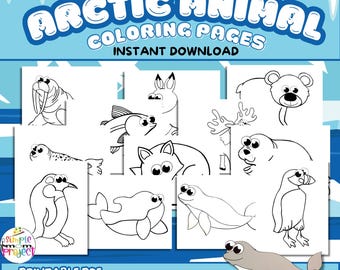 Dibujos para colorear de animales del Ártico: Manualidades y títeres de invierno (Descarga digital)