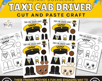 Taxi Cab Fahrer druckbare Papier Handwerk für Kinder | Eingefärbt | Schwarz & Weiß