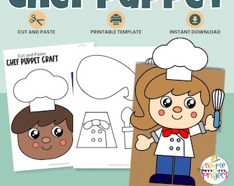 Chef papieren zak marionet knutselen | Afdrukbare gemeenschapswerker | Knip- en plakactiviteit (pdf)