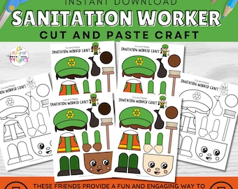 Hygiene Arbeiter druckbare Papiermodelle für Kinder | Eingefärbt | Schwarz & Weiß