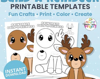 Manualidad imprimible para construir un reno / Actividad infantil de invierno / Plantilla para recortar y pegar (PDF)