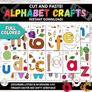 26 Printable Full Colored Lowercase Cut and Paste Crafts | Instant Download Digital Lowercase Classroom Activity | Fine Motor