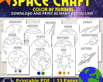 13 Solar System Color By Number Printables, Planet Color By Number, Science Unit Study, Outer Space Color by Number