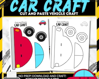 Plantilla imprimible para manualidades de automóviles para preescolares / Descarga instantánea / Página para colorear de automóviles / Manualidades de transporte