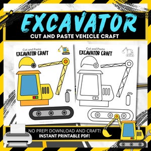 Easy Build an Excavator Preschool | Instant Download | Excavator Coloring Page | Construction Crafts