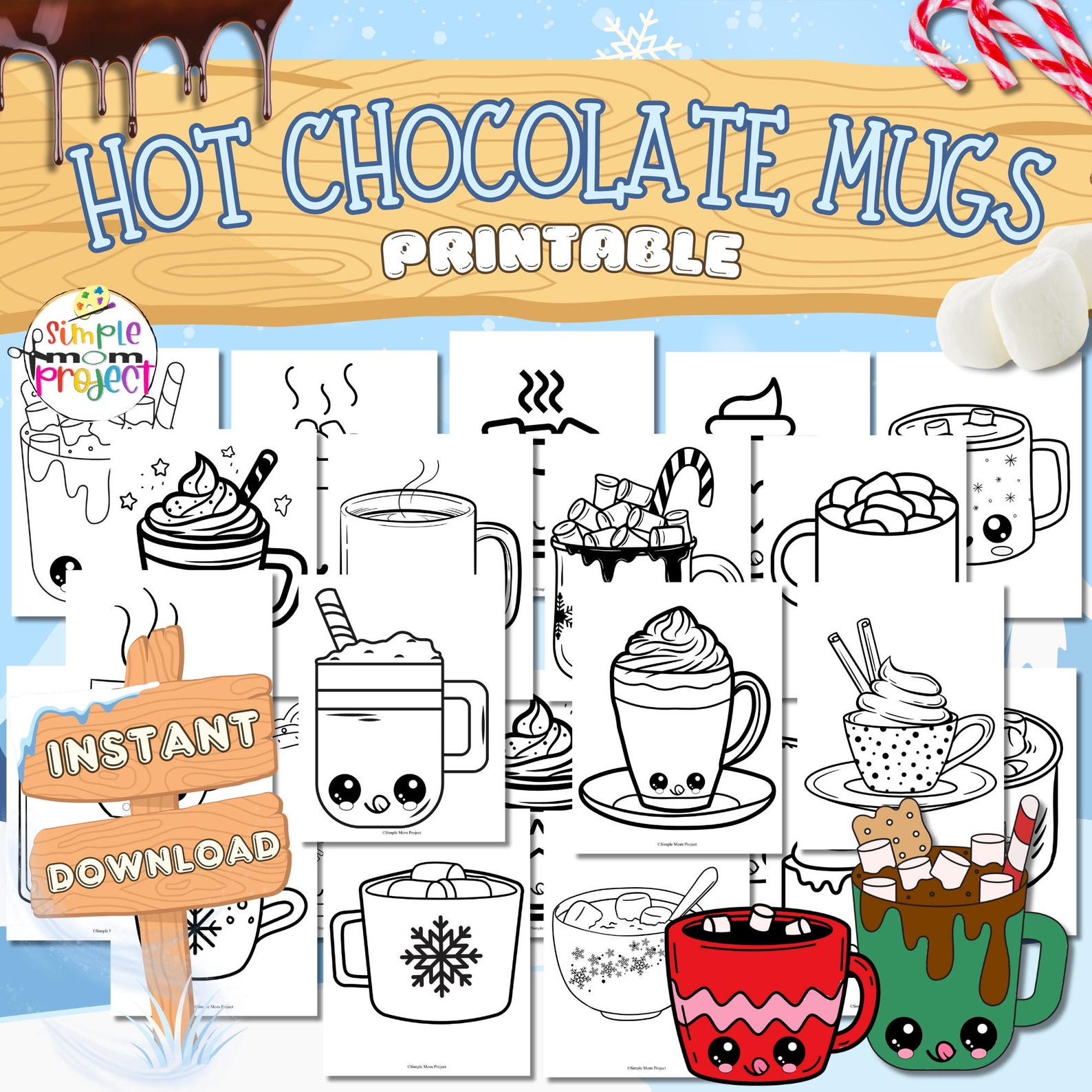 Hot Chocolate Mug Printable: 20 Easy Cocoa Mug Templates (PDF) Etsy