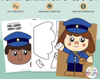 Briefträger Papiertüte Puppet Craft | Gemeinschaftsarbeiter Printable | Ausschneiden und Einfügen Übung (PDF)