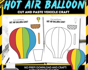 Heißluftballon Bastelvorlage: Vorschule Malseite zum ausdrucken (digitaler Download)