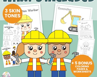 Construction Worker Craft | Cut & Paste Activity, Coloring Pages (PDF Download)