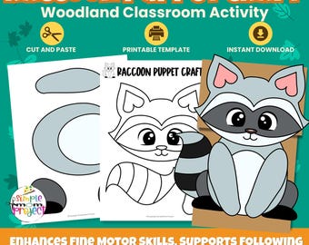 Fantoche de Guaxinim com Saco de Papel | Desenho de Animal da Floresta para Imprimir (PDF)