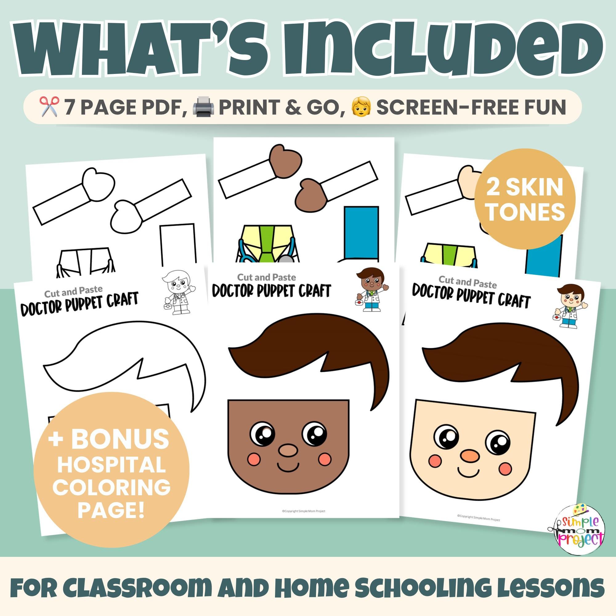 Doctor Paper Bag Puppet Craft | Community Worker Printable | Cut and ...
