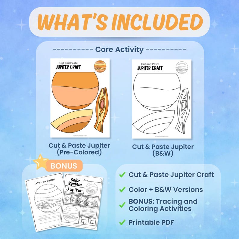 Jupiter Craft Printable for Kids | Solar System Cut & Paste Activity ...