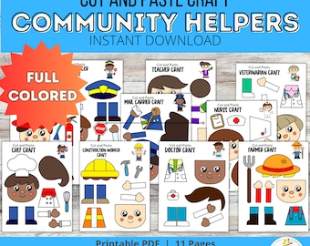 10 Community Helper Activity Cut and Paste Crafts, Jobs, Career Day, Occupations Activity, Social Studies Unit, Full Color Activity