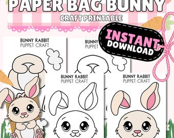 Printable Bunny Paper Bag Puppet Template: Kids Spring Craft (PDF Pattern)