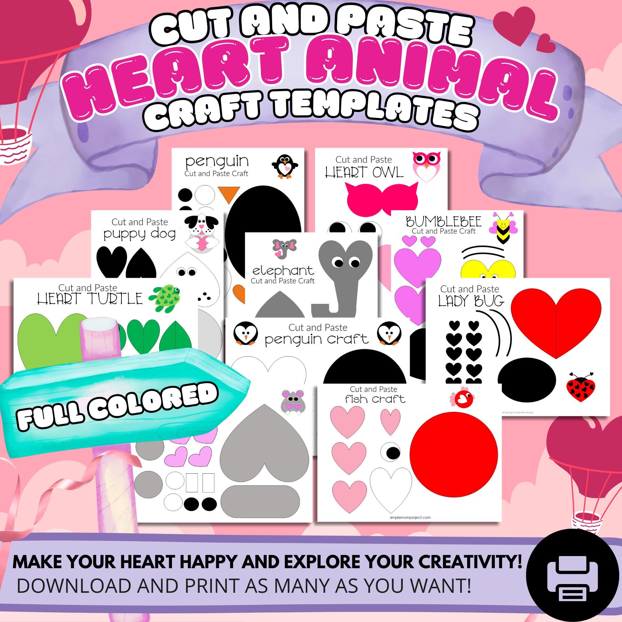 39 Awesome Animal Crafts For Kids 6 Heart Animal Crafts: Printable Template Activities for Kids (PDF)