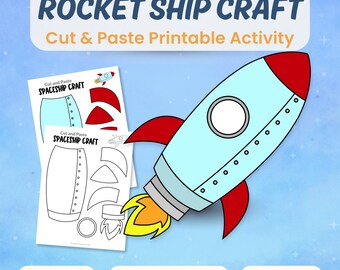 Afdrukbaar raketschip voor kinderen | Ruimte voor knippen en plakken | Bundel met raketwerkbladen
