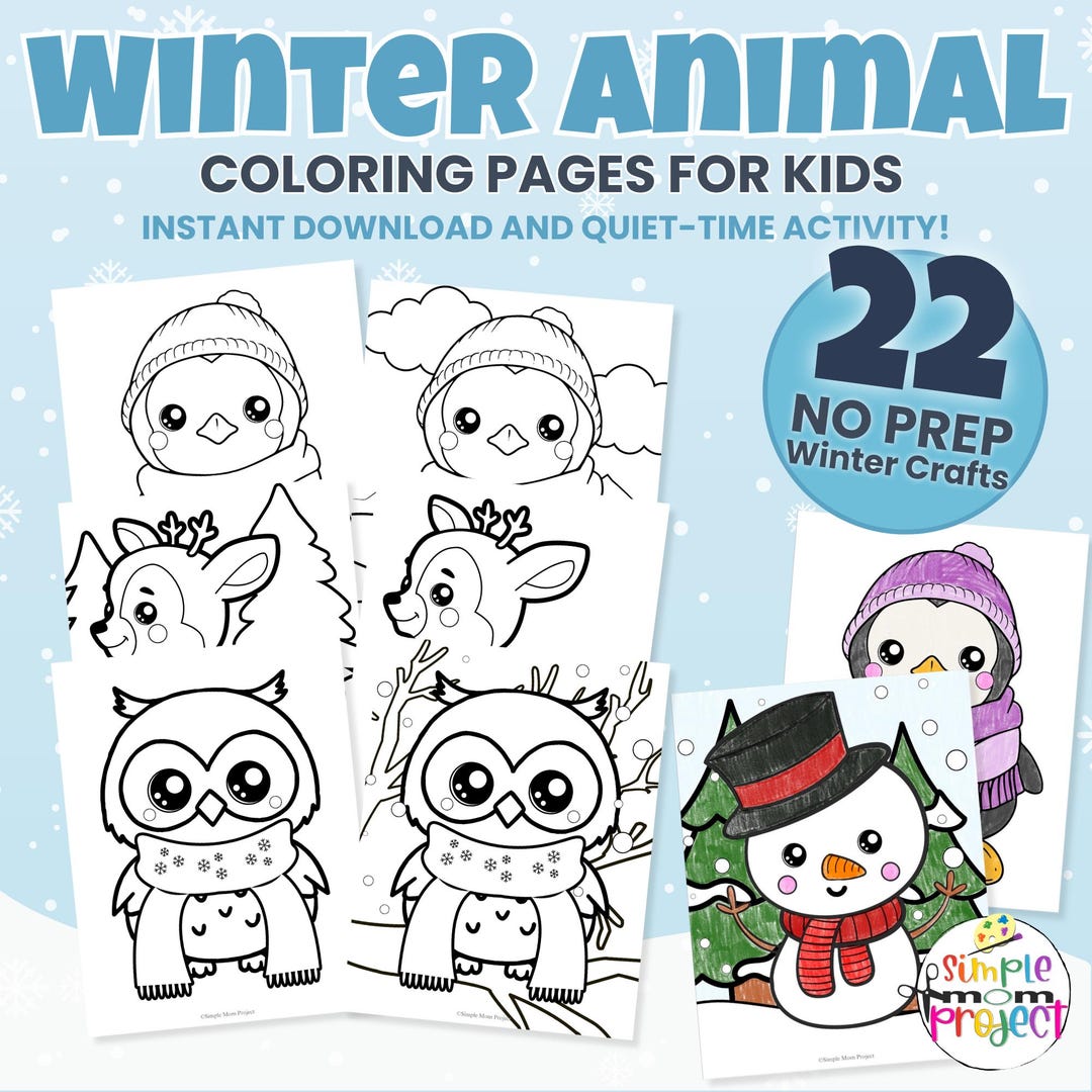 Winter Animals Coloring Pages | 22 Printable Sheets for Kids - Etsy