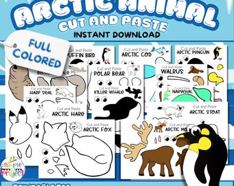 Arctic Animal Cut and Paste Crafts: Vollfarbiges druckbares Bündel (PDF)