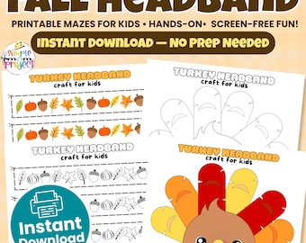 Truthahn Stirnband Basteln für Kinder | Herbstaktivität (Digitaler Download)