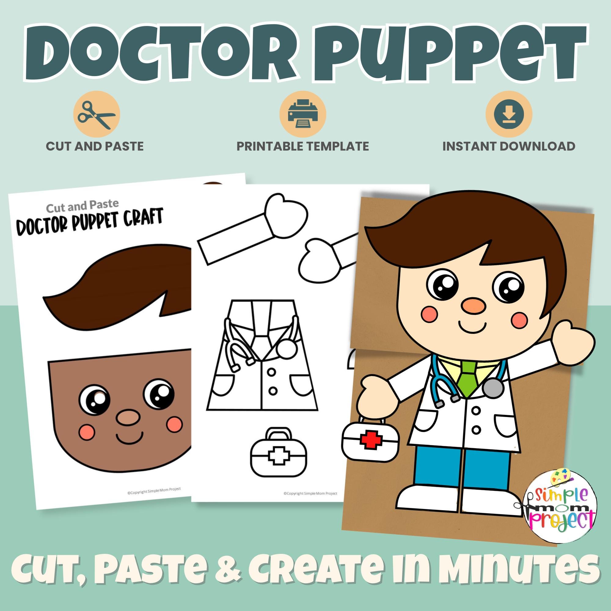 Doctor Paper Bag Puppet Craft | Community Worker Printable | Cut and ...