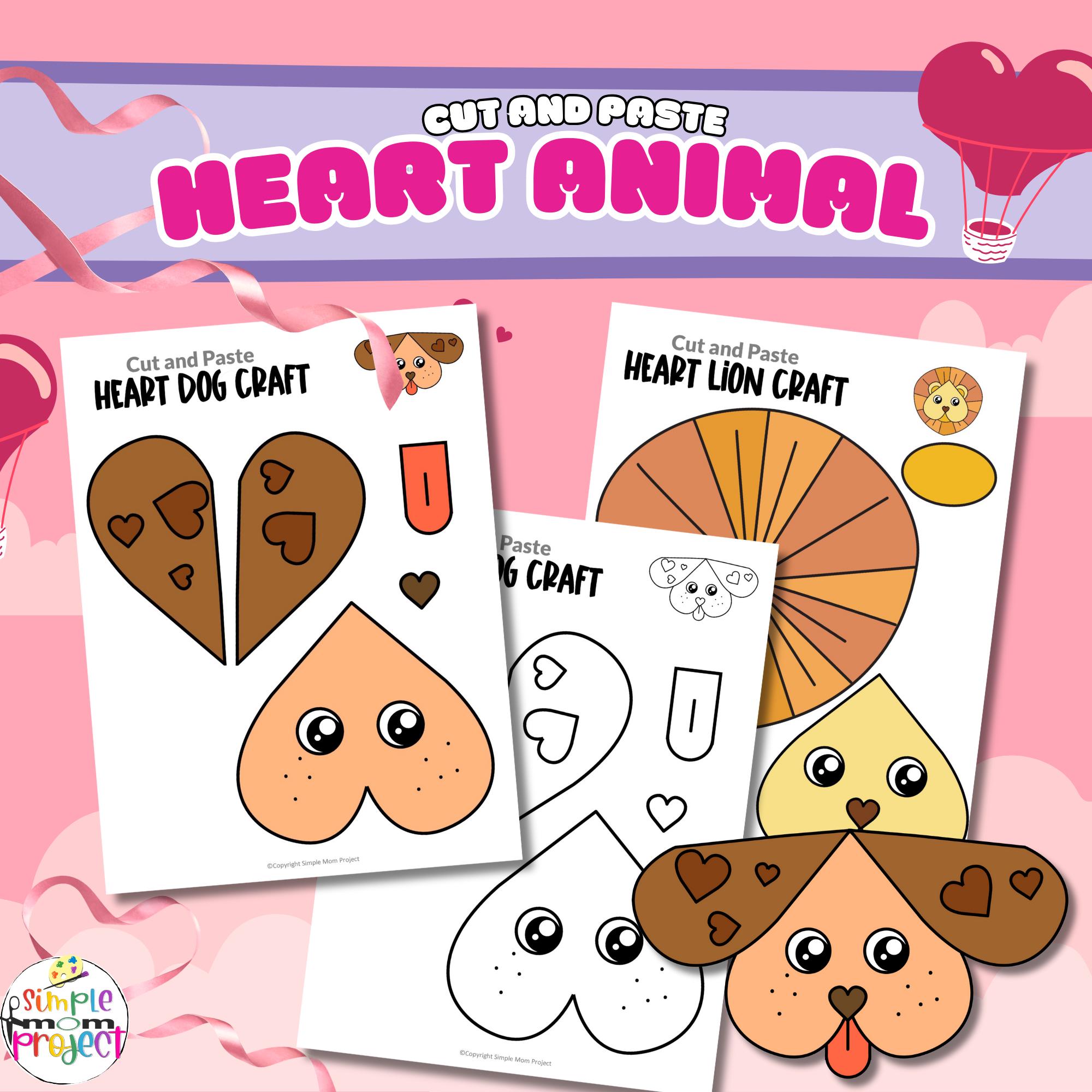 20 Page Heart Animal Printable Crafts | Fun Heart Animal Template ...