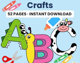 Manualidades del alfabeto: Hojas de trabajo para recortar y pegar letras mayúsculas (Descargar PDF)