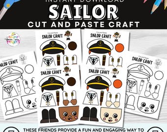 Sailor Druckbare Papiermodelle für Kinder | Eingefärbt | Schwarz & Weiß