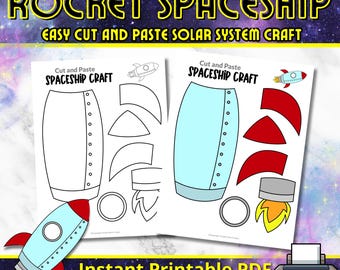 Rocket Spaceship Craft: Cut and Paste Activity, Coloring Page (Digital Download)
