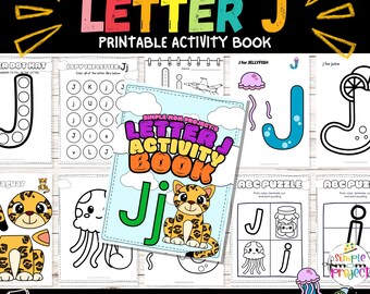 Libro de actividades de la letra J: Aprendizaje preescolar, páginas para colorear (patrón PDF)