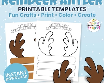 Diadema imprimible con astas de reno / Manualidad de invierno para niños / Gorro para recortar y pegar (PDF)