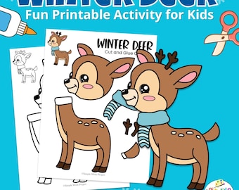 Rentier Ausschneiden und Einfügen Vorlage: Winter Kinder Aktivität (PDF-Muster)