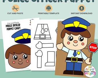 Police Officer Paper Bag Puppet Craft | Community Worker Printable | Cut and Paste Activity (PDF)